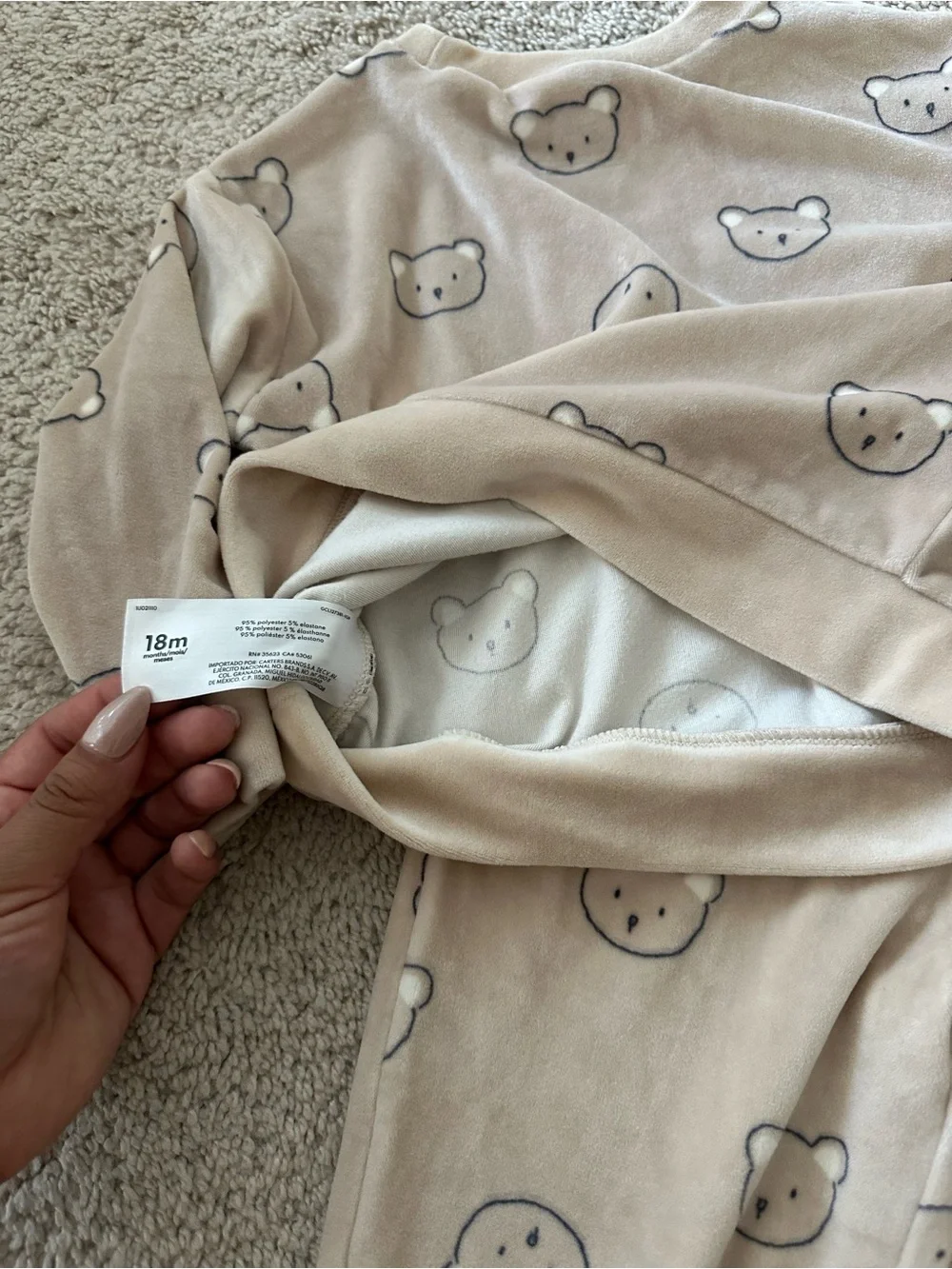 Carter's Beige Bear Print Fleece Pajama Set - Picture 2 of 2